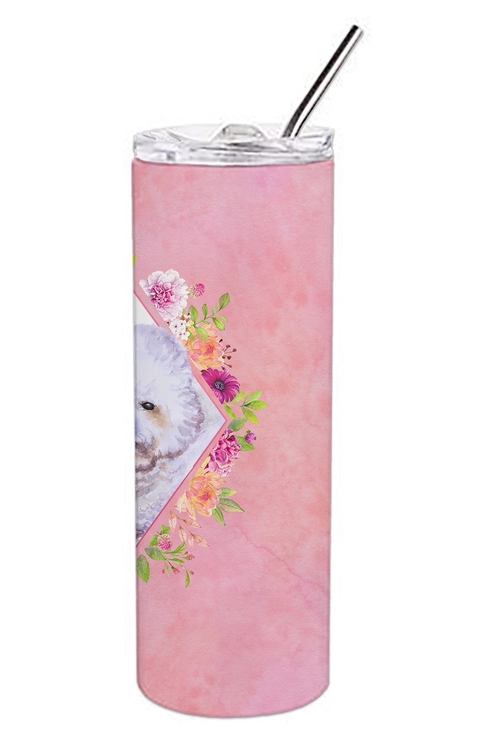Bichon Frisé #2 Pink Flowers Stainless Steel Skinny Tumbler 20 oz Vacuum Double Walled Reusable Insulated Travel Cup