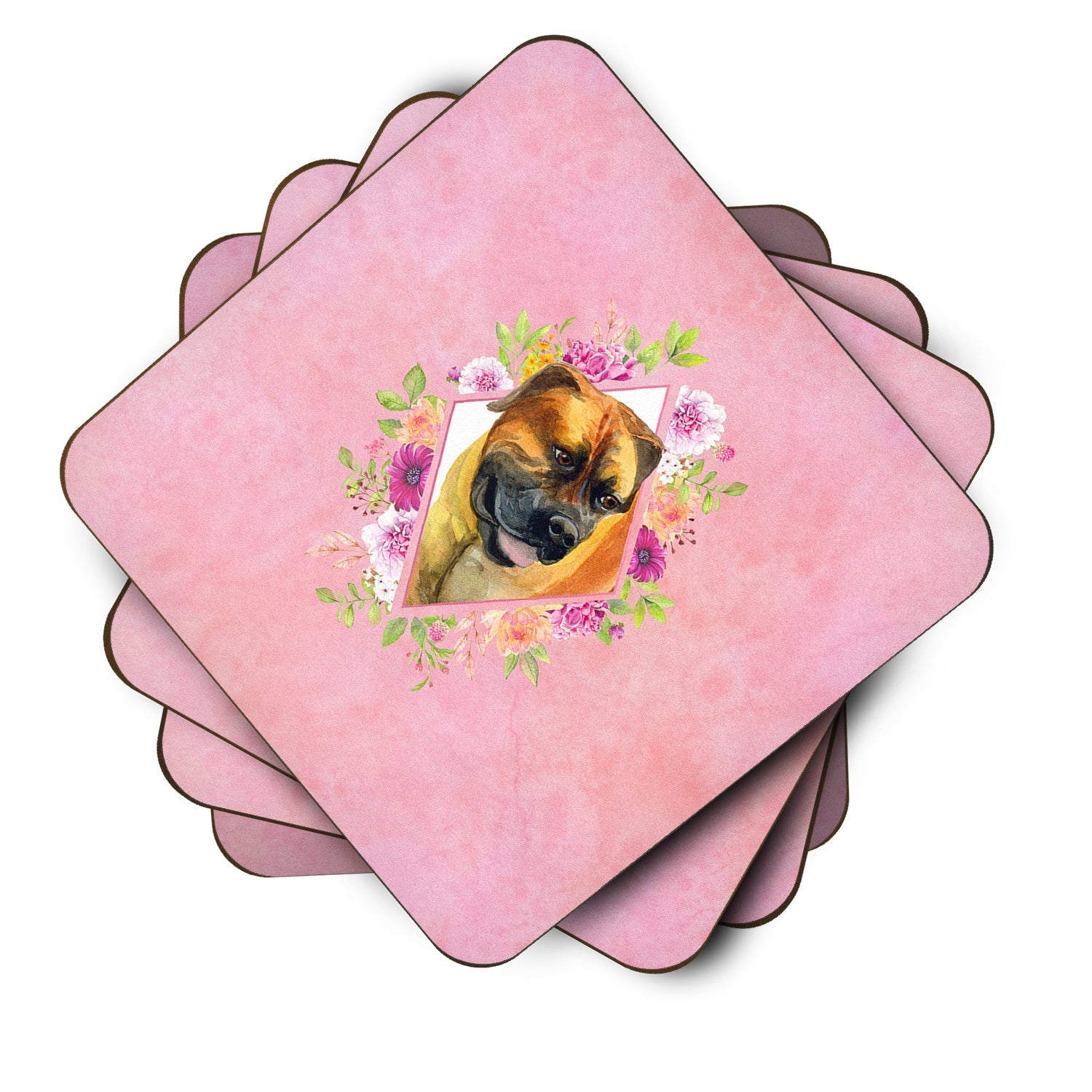 Borboel Mastiff Pink Flowers Foam Coasters Set of 4 Cup Coasters for Indoor Outdoor, Tabletop Protection, Anti Slip, Mouse pad Material