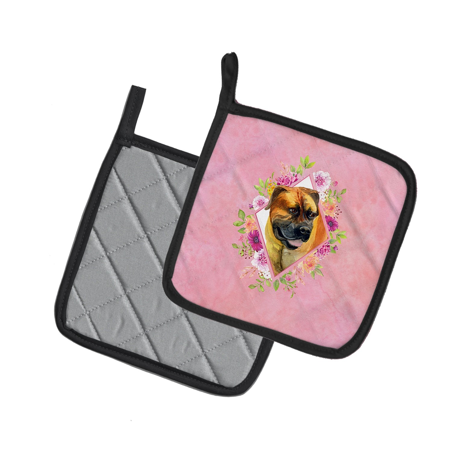 Borboel Mastiff Pink Flowers Pot Holder Set of 2 Heat Resistant Quilted Hot Pads 7.5 x 7.5 Inch, Insulated Kitchen Trivets for Cooking & Baking