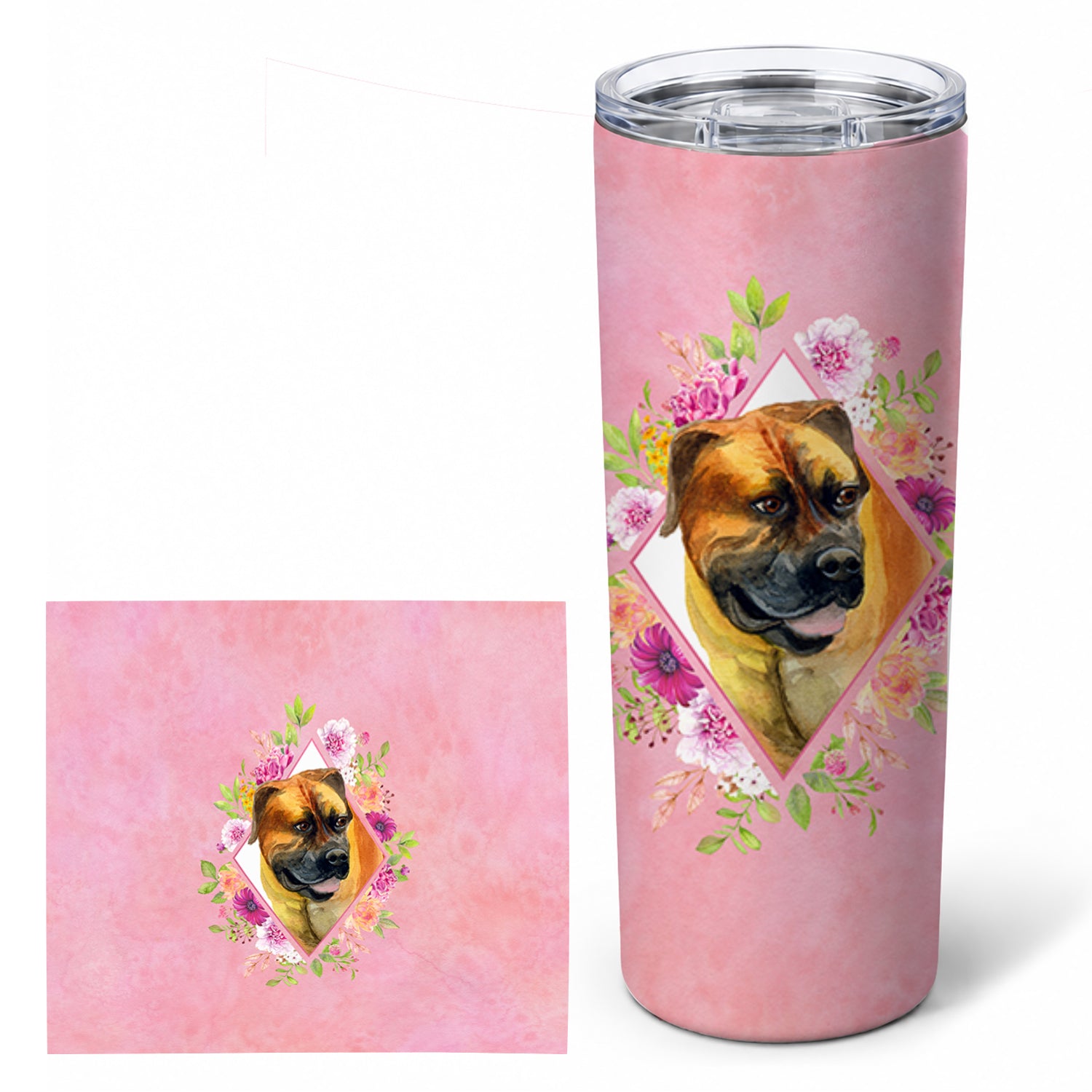 Borboel Mastiff Pink Flowers Stainless Steel Skinny Tumbler 20 oz Vacuum Double Walled Reusable Insulated Travel Cup