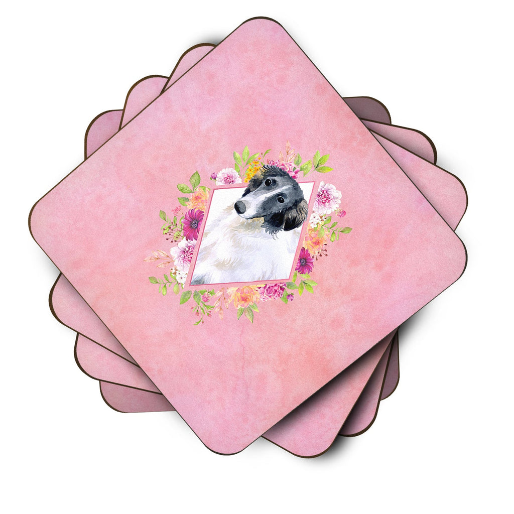 Borzoi Pink Flowers Foam Coasters Set of 4 Cup Coasters for Indoor Outdoor, Tabletop Protection, Anti Slip, Mouse pad Material