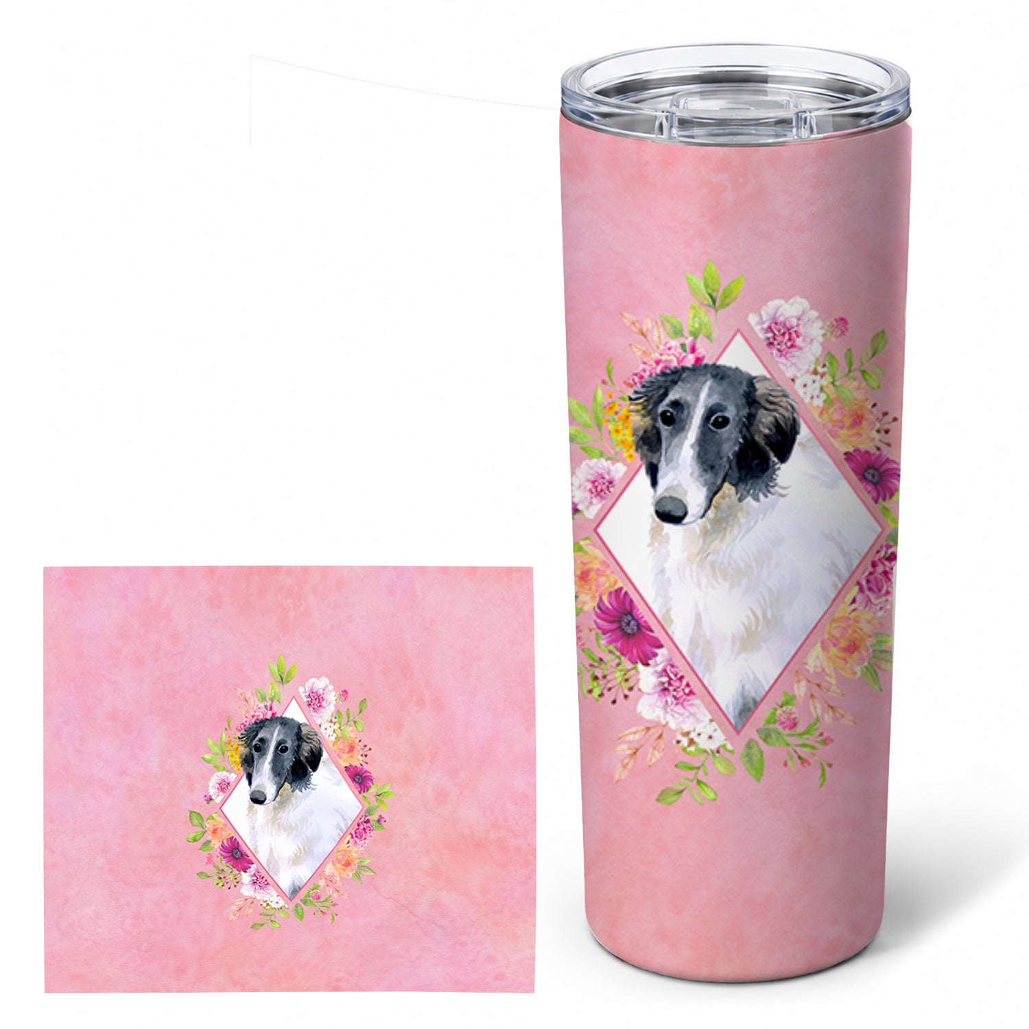 Borzoi Pink Flowers Stainless Steel Skinny Tumbler 20 oz Vacuum Double Walled Reusable Insulated Travel Cup