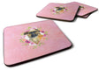 Brussels Griffon Pink Flowers Foam Coasters Set of 4 Cup Coasters for Indoor Outdoor, Tabletop Protection, Anti Slip, Mouse pad Material