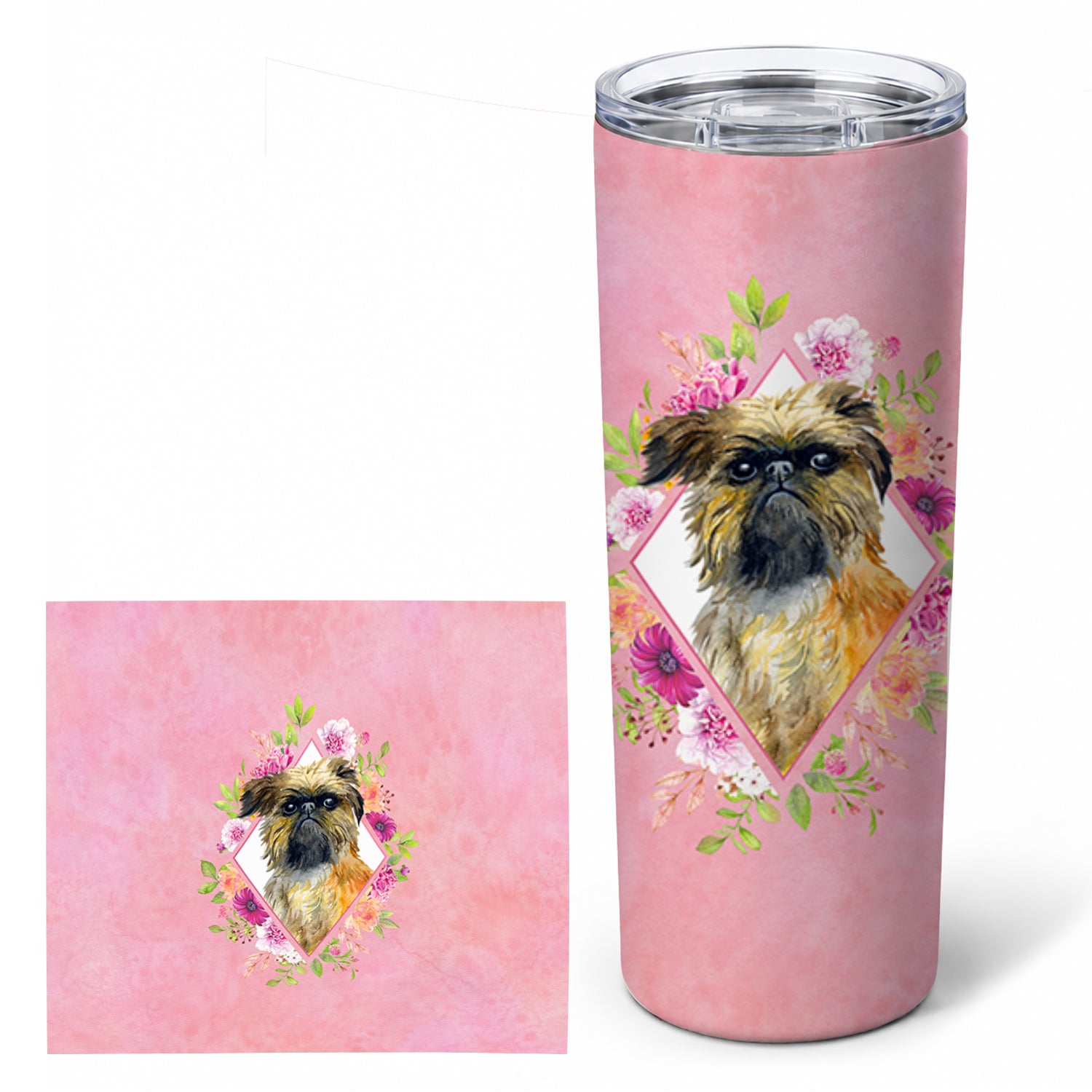 Brussels Griffon Pink Flowers Stainless Steel Skinny Tumbler 20 oz Vacuum Double Walled Reusable Insulated Travel Cup