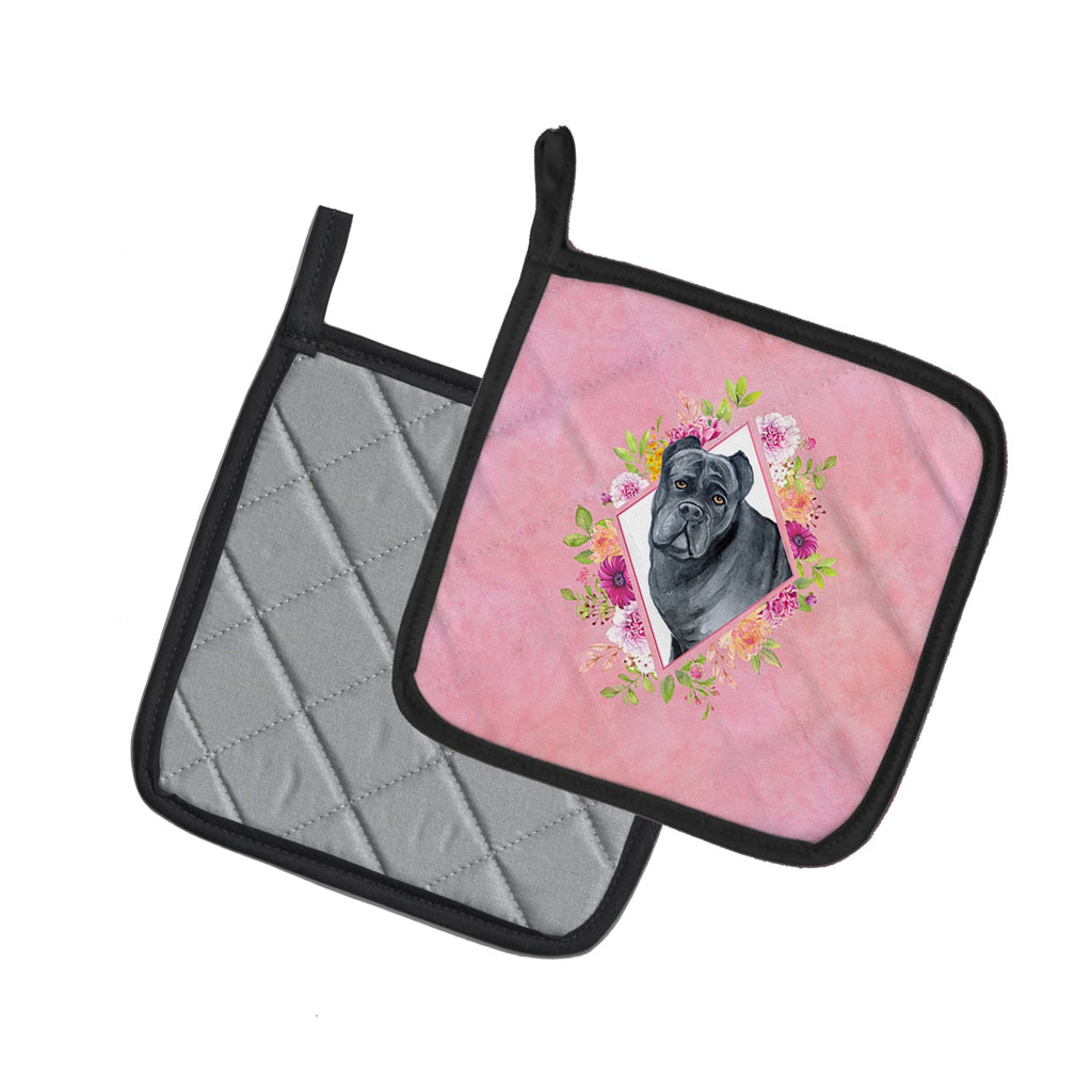 Cane Corso Pink Flowers Pot Holder Set of 2 Heat Resistant Quilted Hot Pads 7.5 x 7.5 Inch, Insulated Kitchen Trivets for Cooking & Baking