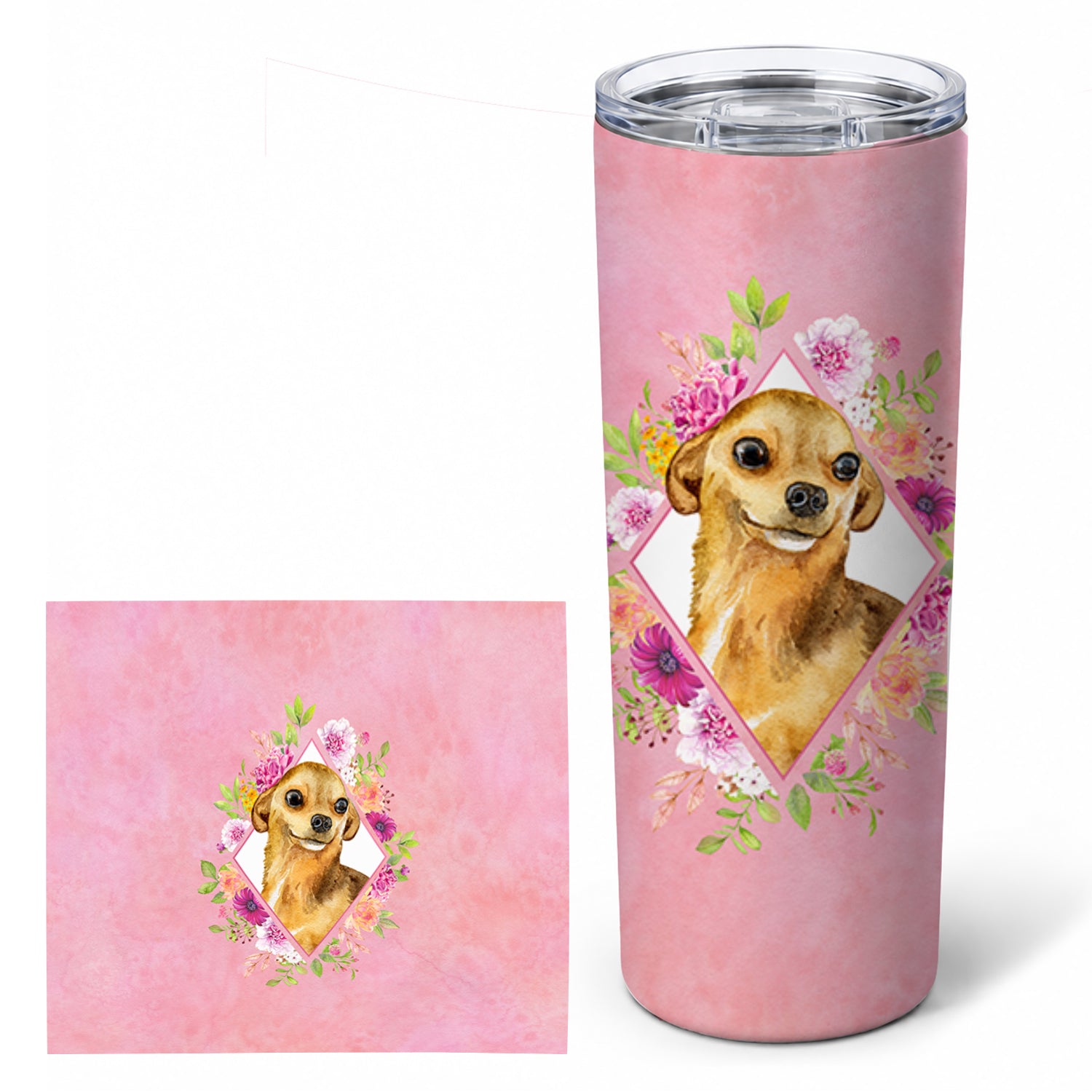 Chihuahua #1 Pink Flowers Stainless Steel Skinny Tumbler 20 oz Vacuum Double Walled Reusable Insulated Travel Cup