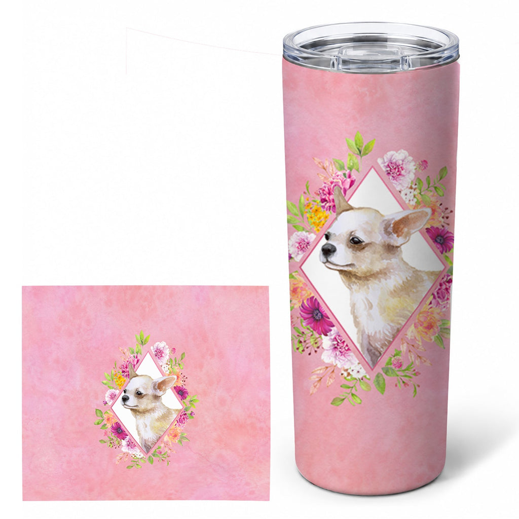 Chihuahua #2 Pink Flowers Stainless Steel Skinny Tumbler 20 oz Vacuum Double Walled Reusable Insulated Travel Cup