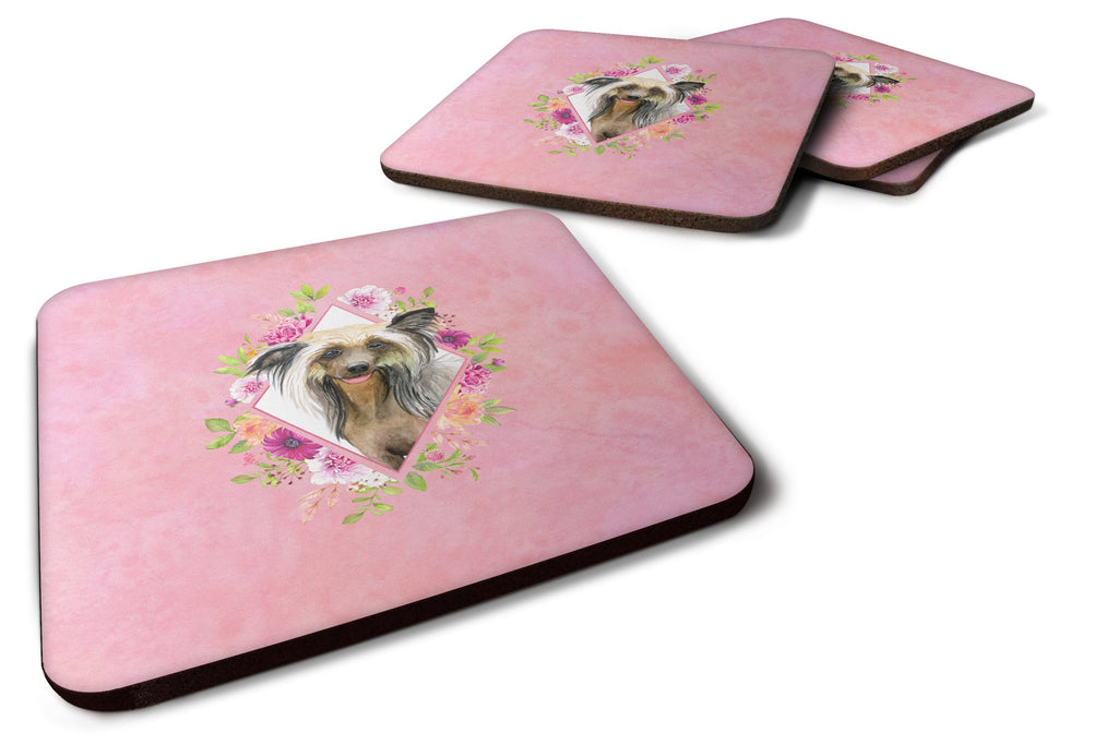 Chinese Crested Pink Flowers Foam Coasters Set of 4 Cup Coasters for Indoor Outdoor, Tabletop Protection, Anti Slip, Mouse pad Material