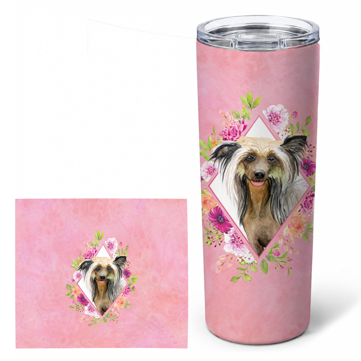 Chinese Crested Pink Flowers Stainless Steel Skinny Tumbler 20 oz Vacuum Double Walled Reusable Insulated Travel Cup