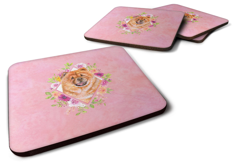 Chow Chow #1 Pink Flowers Foam Coasters Set of 4 Cup Coasters for Indoor Outdoor, Tabletop Protection, Anti Slip, Mouse pad Material