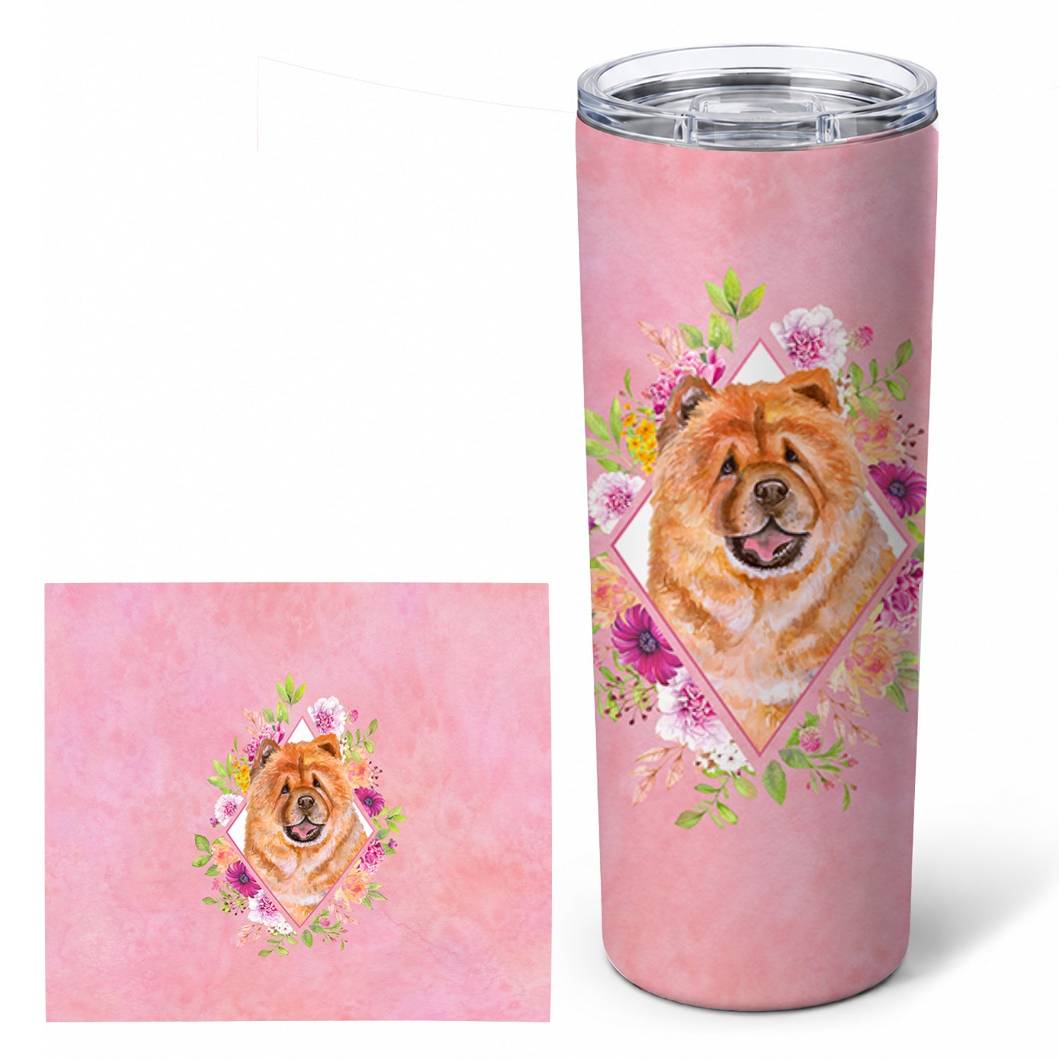 Chow Chow #1 Pink Flowers Stainless Steel Skinny Tumbler 20 oz Vacuum Double Walled Reusable Insulated Travel Cup
