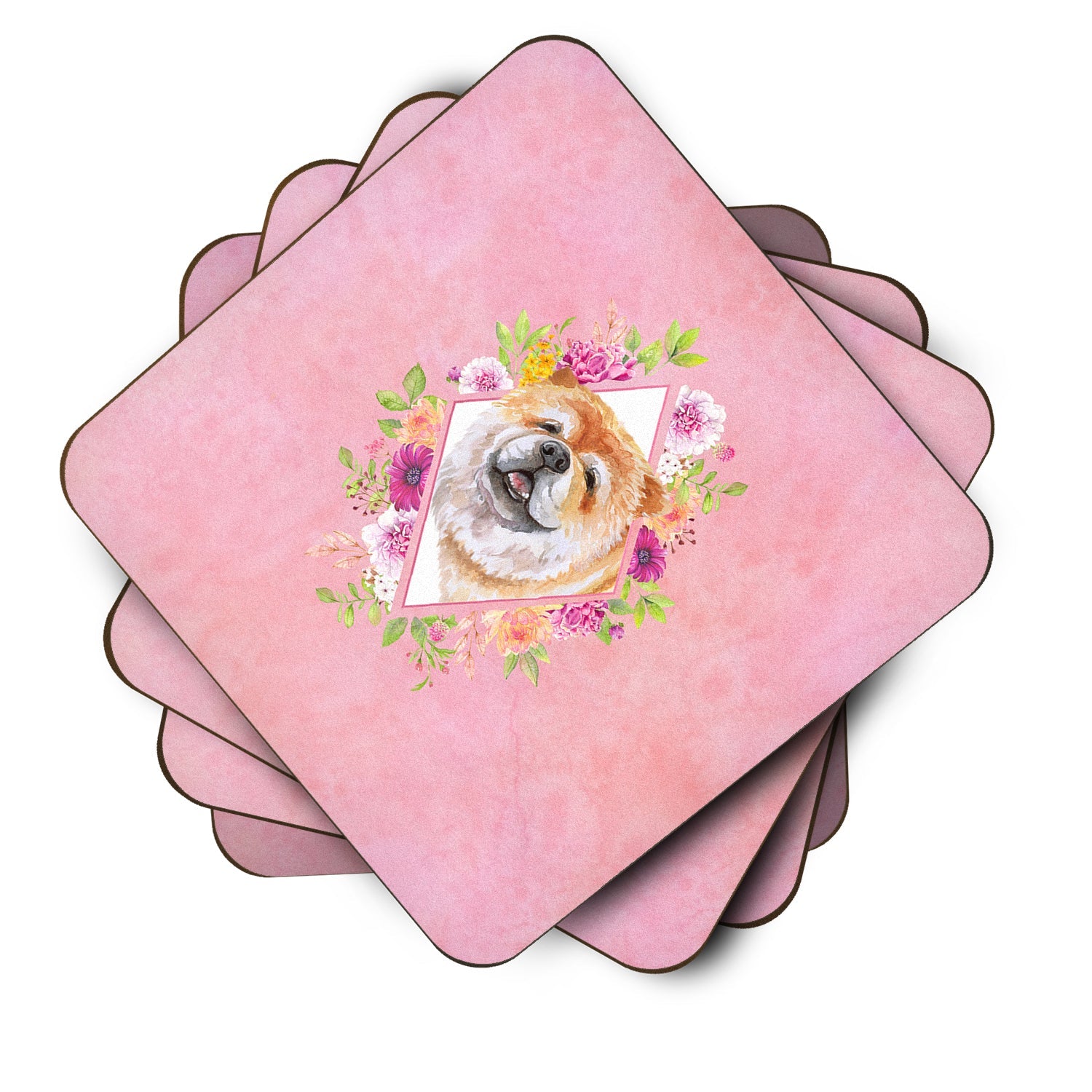Chow Chow #2 Pink Flowers Foam Coasters Set of 4 Cup Coasters for Indoor Outdoor, Tabletop Protection, Anti Slip, Mouse pad Material