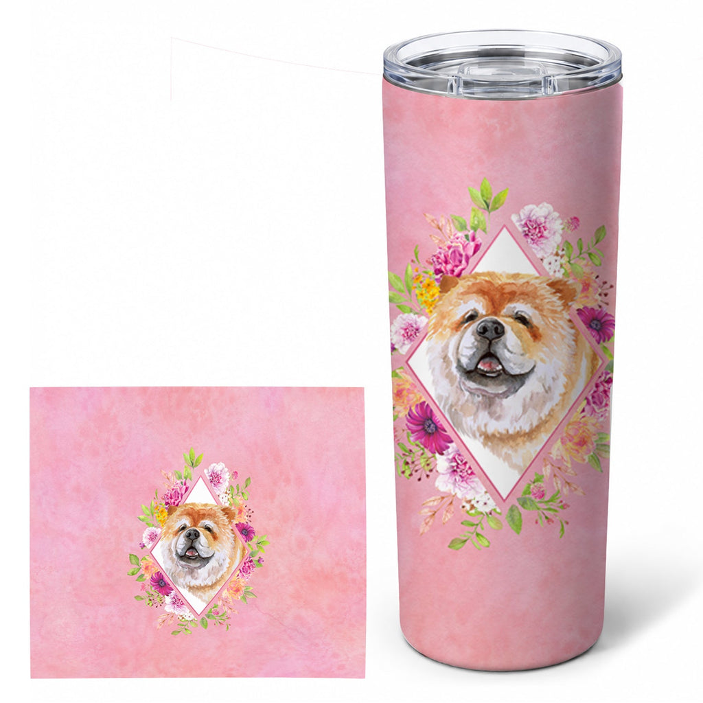 Chow Chow #2 Pink Flowers Stainless Steel Skinny Tumbler 20 oz Vacuum Double Walled Reusable Insulated Travel Cup