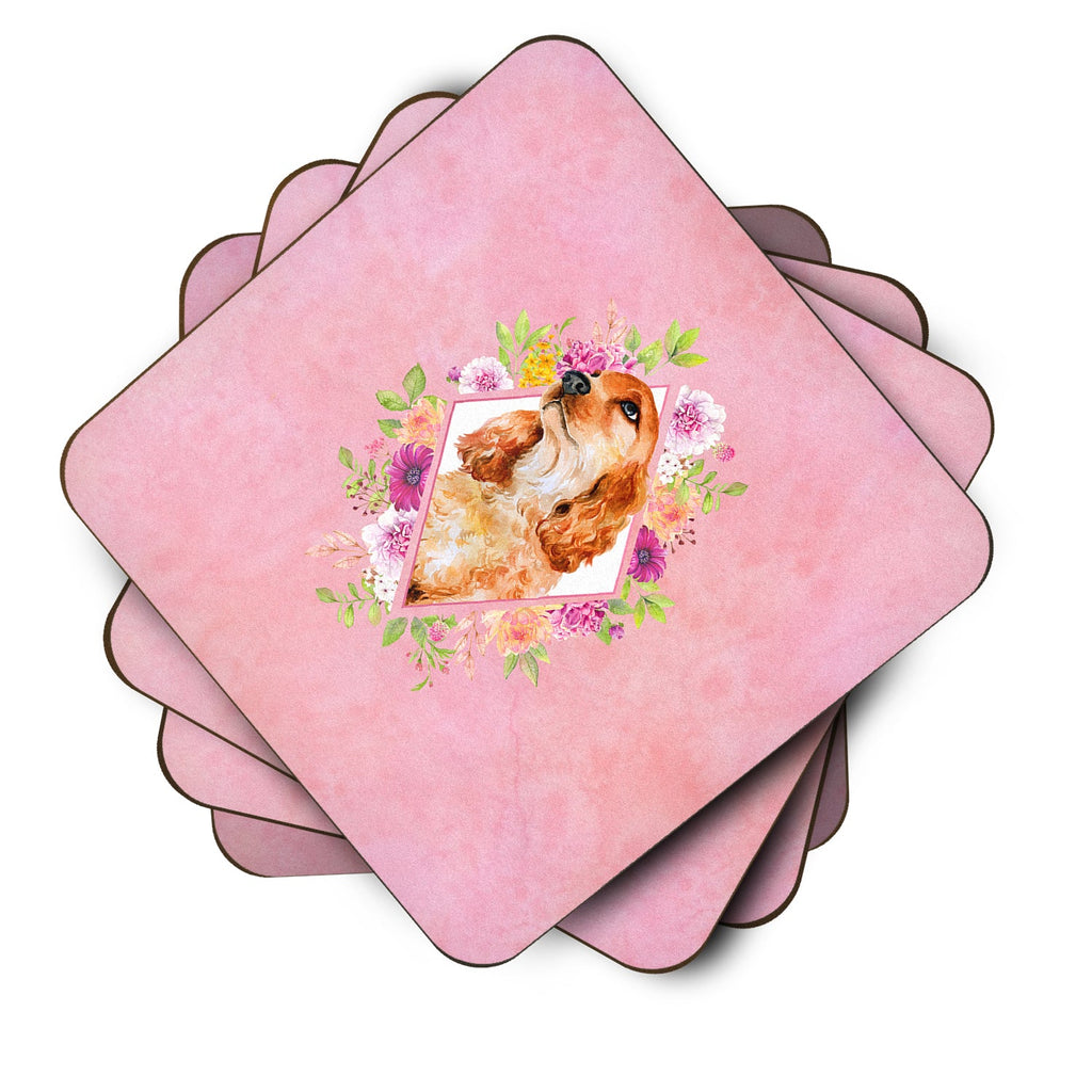 Cocker Spaniel #2 Pink Flowers Foam Coasters Set of 4 Cup Coasters for Indoor Outdoor, Tabletop Protection, Anti Slip, Mouse pad Material