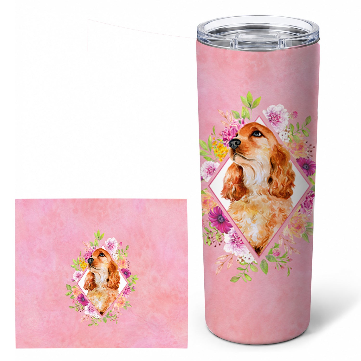 Cocker Spaniel #2 Pink Flowers Stainless Steel Skinny Tumbler 20 oz Vacuum Double Walled Reusable Insulated Travel Cup
