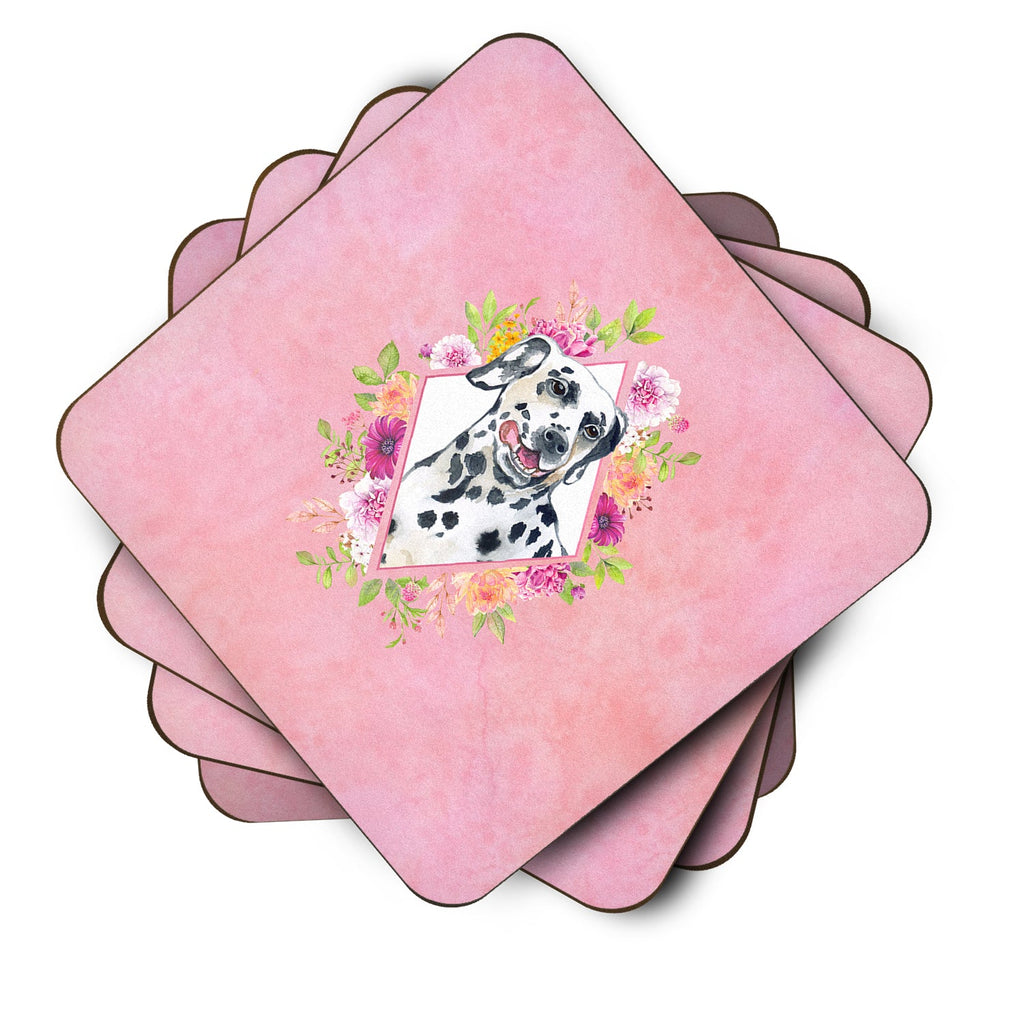Dalmatian Pink Flowers Foam Coasters Set of 4 Cup Coasters for Indoor Outdoor, Tabletop Protection, Anti Slip, Mouse pad Material