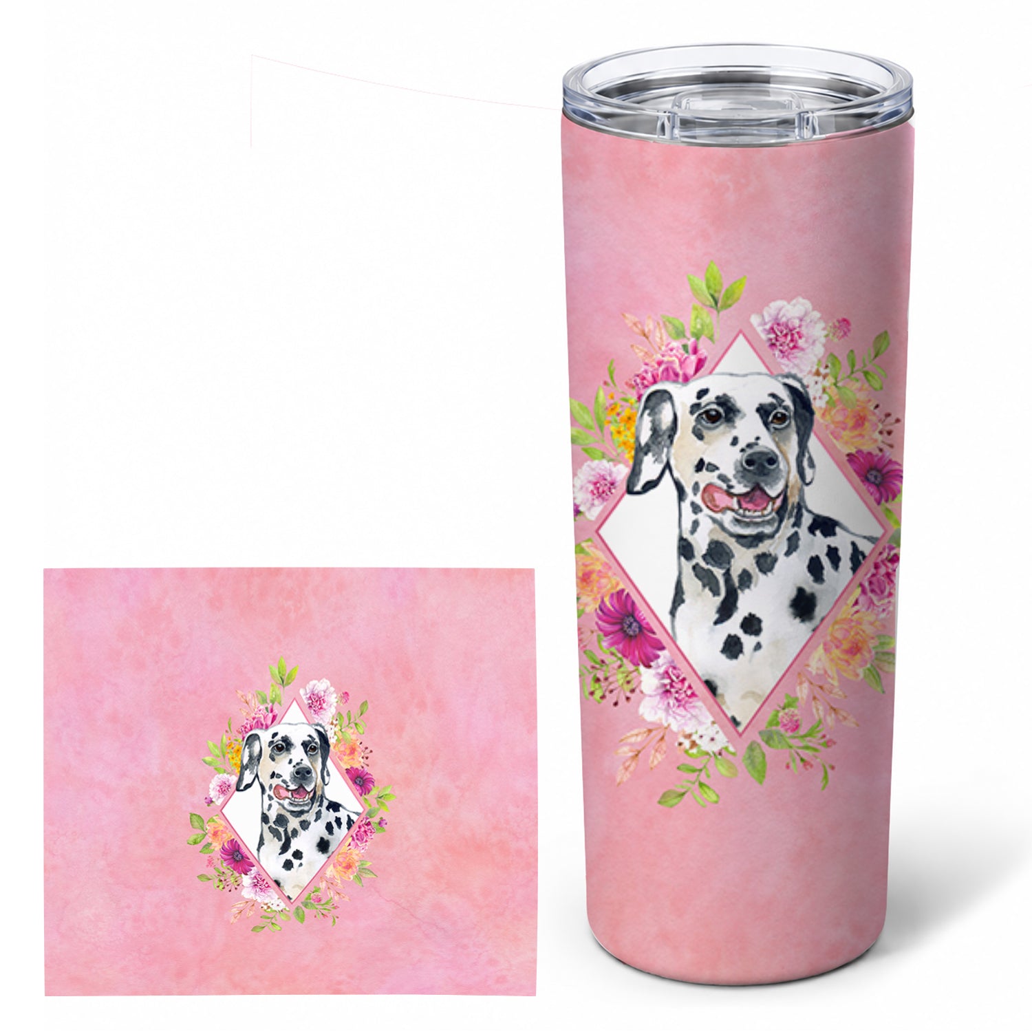 Dalmatian Pink Flowers Stainless Steel Skinny Tumbler 20 oz Vacuum Double Walled Reusable Insulated Travel Cup