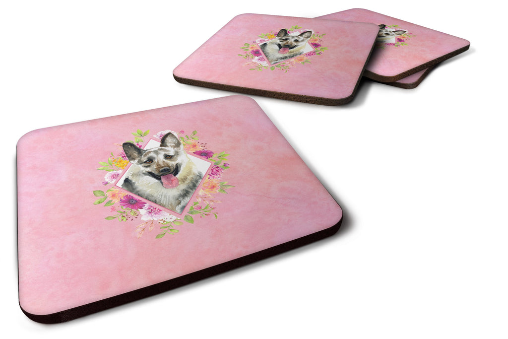 Eastern German Shepherd Pink Flowers Foam Coasters Set of 4 Cup Coasters for Indoor Outdoor, Tabletop Protection, Anti Slip, Mouse pad Material