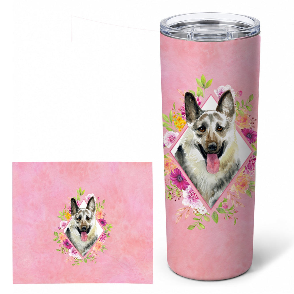 Eastern German Shepherd Pink Flowers Stainless Steel Skinny Tumbler 20 oz Vacuum Double Walled Reusable Insulated Travel Cup