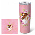 Jack Russell Terrier Pink Flowers Stainless Steel Skinny Tumbler 20 oz Vacuum Double Walled Reusable Insulated Travel Cup