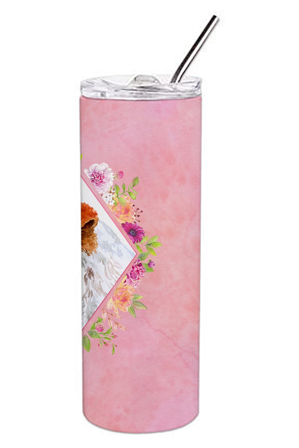 Jack Russell Terrier #2 Pink Flowers Stainless Steel Skinny Tumbler 20 oz Vacuum Double Walled Reusable Insulated Travel Cup
