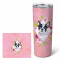 French Bulldog Pink Flowers Stainless Steel Skinny Tumbler 20 oz Vacuum Double Walled Reusable Insulated Travel Cup