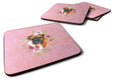German Boxer Pink Flowers Foam Coasters Set of 4 Cup Coasters for Indoor Outdoor, Tabletop Protection, Anti Slip, Mouse pad Material