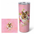 German Shepherd #1 Pink Flowers Stainless Steel Skinny Tumbler 20 oz Vacuum Double Walled Reusable Insulated Travel Cup