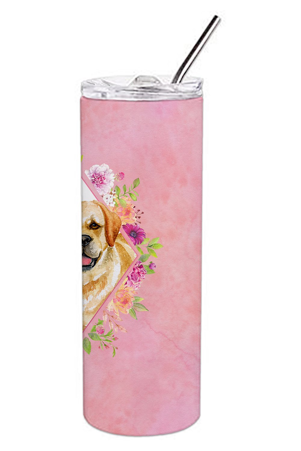 Golden Retriever Pink Flowers Stainless Steel Skinny Tumbler 20 oz Vacuum Double Walled Reusable Insulated Travel Cup