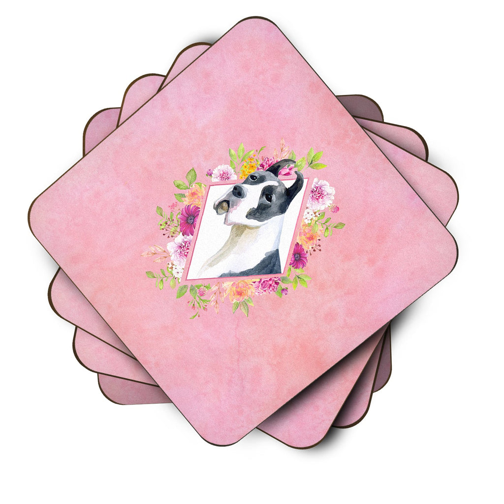 Great Dane Pink Flowers Foam Coasters Set of 4 Cup Coasters for Indoor Outdoor, Tabletop Protection, Anti Slip, Mouse pad Material
