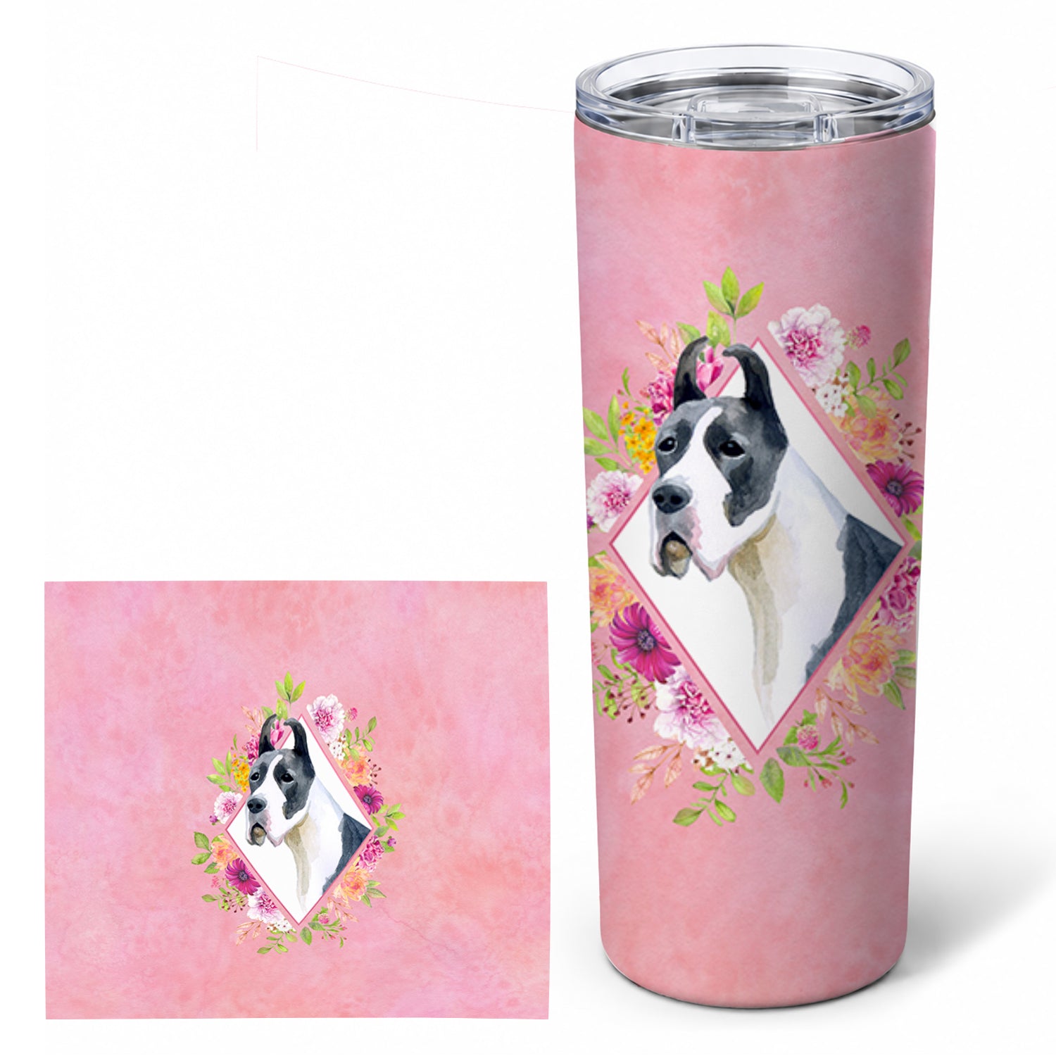 Great Dane Pink Flowers Stainless Steel Skinny Tumbler 20 oz Vacuum Double Walled Reusable Insulated Travel Cup