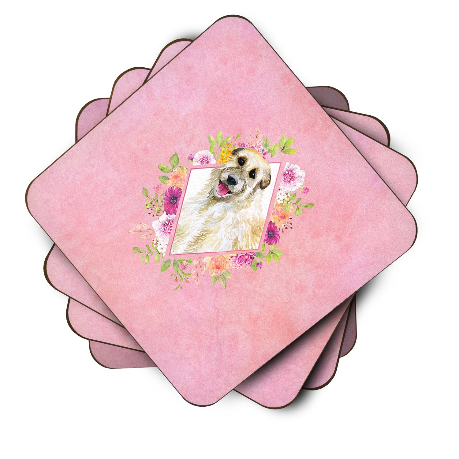 Irish Wolfhound Pink Flowers Foam Coasters Set of 4 Cup Coasters for Indoor Outdoor, Tabletop Protection, Anti Slip, Mouse pad Material