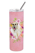 Irish Wolfhound Pink Flowers Stainless Steel Skinny Tumbler 20 oz Vacuum Double Walled Reusable Insulated Travel Cup