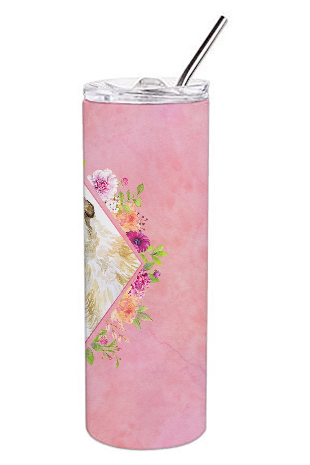 Irish Wolfhound Pink Flowers Stainless Steel Skinny Tumbler 20 oz Vacuum Double Walled Reusable Insulated Travel Cup