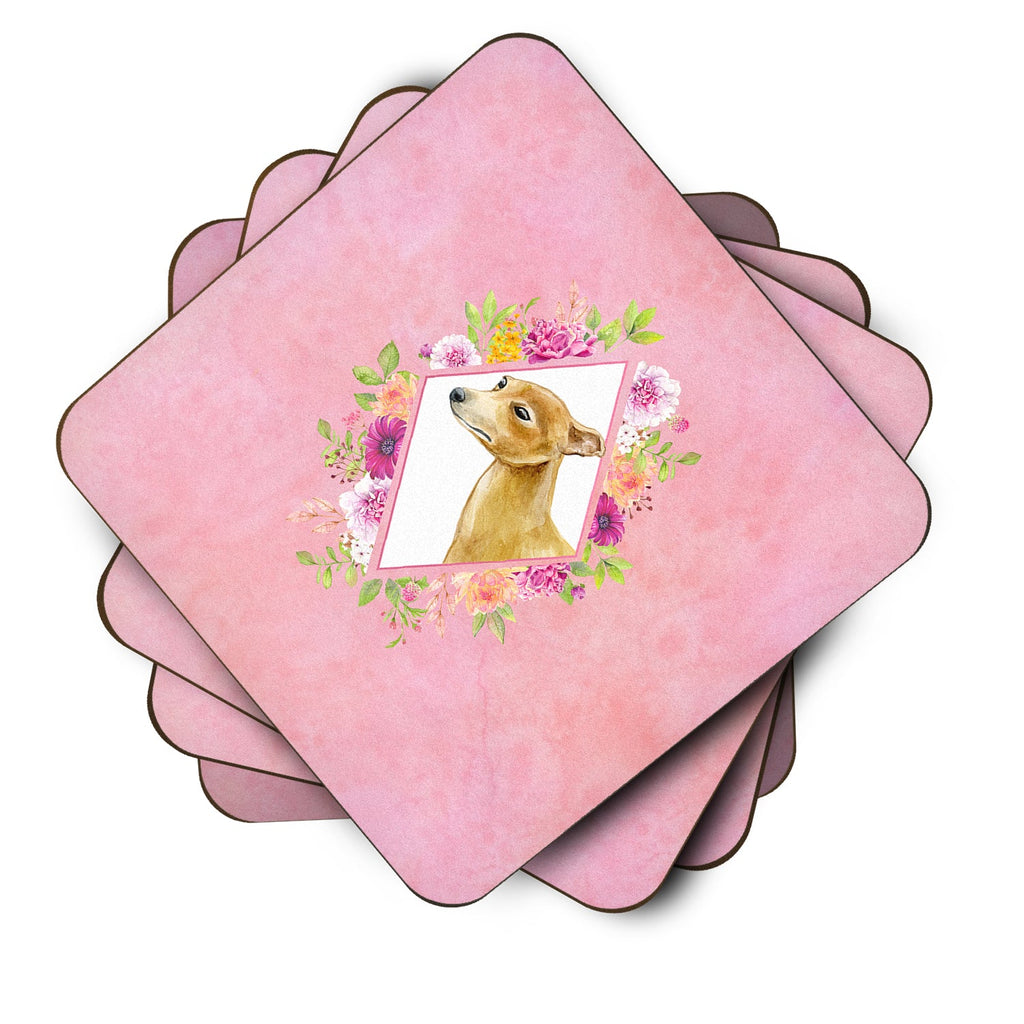 Italian Greyhound Pink Flowers Foam Coasters Set of 4 Cup Coasters for Indoor Outdoor, Tabletop Protection, Anti Slip, Mouse pad Material