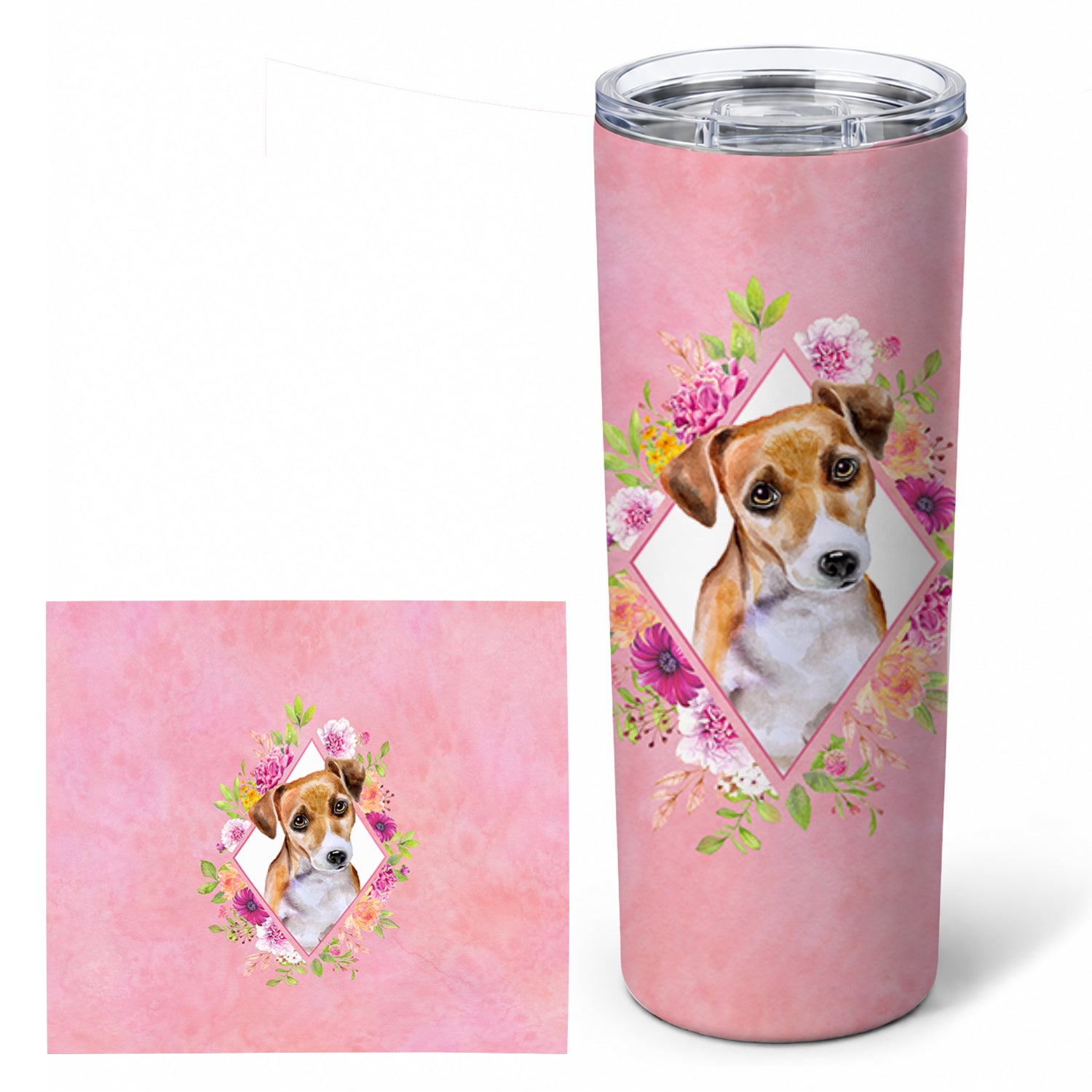 Jack Russell Terrier #1 Pink Flowers Stainless Steel Skinny Tumbler 20 oz Vacuum Double Walled Reusable Insulated Travel Cup