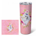 Maltese Pink Flowers Stainless Steel Skinny Tumbler 20 oz Vacuum Double Walled Reusable Insulated Travel Cup