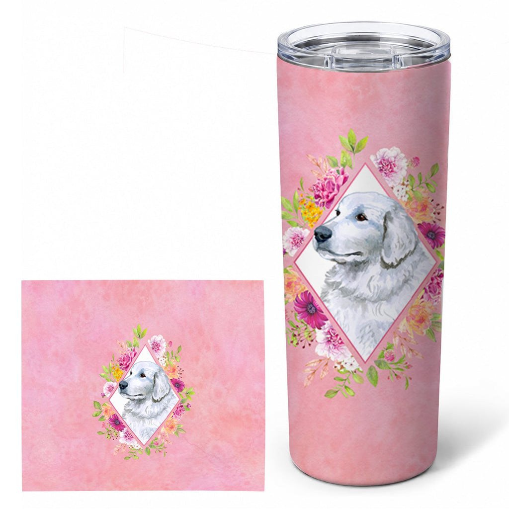 Great Pyrenees Pink Flowers Stainless Steel Skinny Tumbler 20 oz Vacuum Double Walled Reusable Insulated Travel Cup