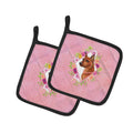 Miniature Pinscher Pink Flowers Pot Holder Set of 2 Heat Resistant Quilted Hot Pads 7.5 x 7.5 Inch, Insulated Kitchen Trivets for Cooking & Baking