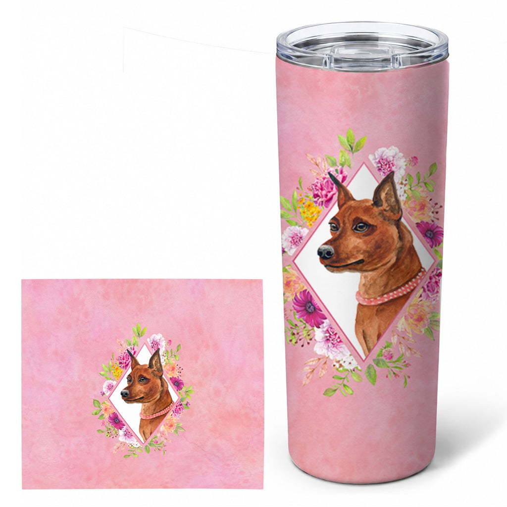 Miniature Pinscher Pink Flowers Stainless Steel Skinny Tumbler 20 oz Vacuum Double Walled Reusable Insulated Travel Cup