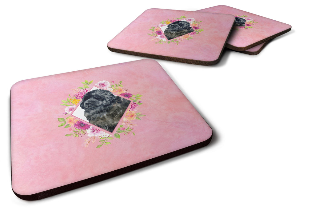 Newfoundland Pink Flowers Foam Coasters Set of 4 Cup Coasters for Indoor Outdoor, Tabletop Protection, Anti Slip, Mouse pad Material