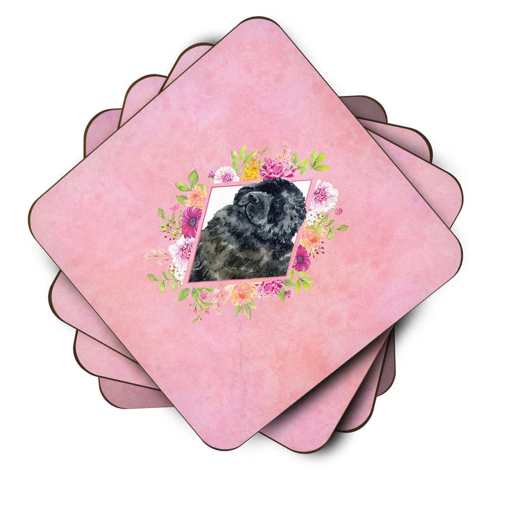 Newfoundland Pink Flowers Foam Coasters Set of 4 Cup Coasters for Indoor Outdoor, Tabletop Protection, Anti Slip, Mouse pad Material