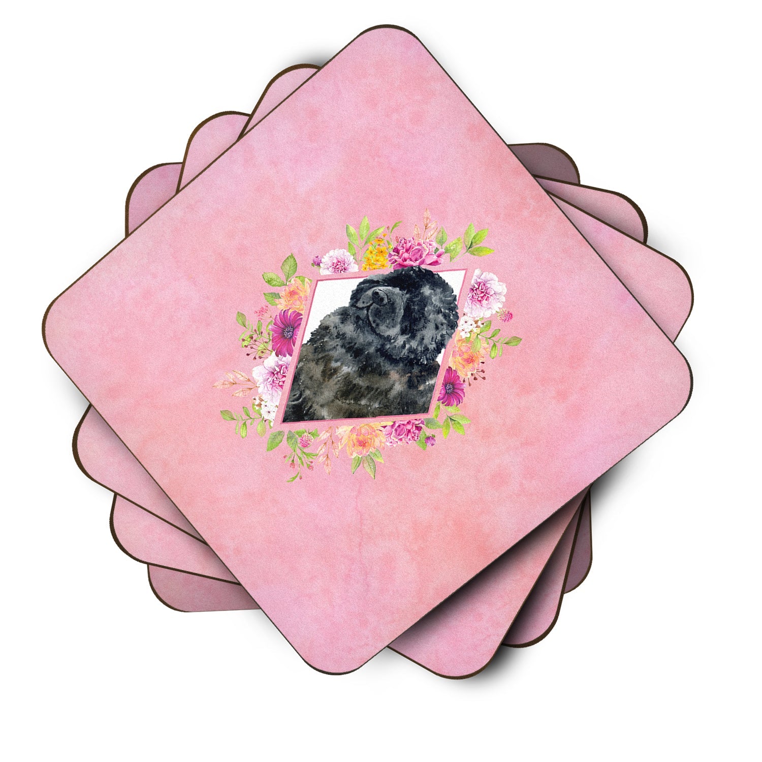 Newfoundland Pink Flowers Foam Coasters Set of 4 Cup Coasters for Indoor Outdoor, Tabletop Protection, Anti Slip, Mouse pad Material
