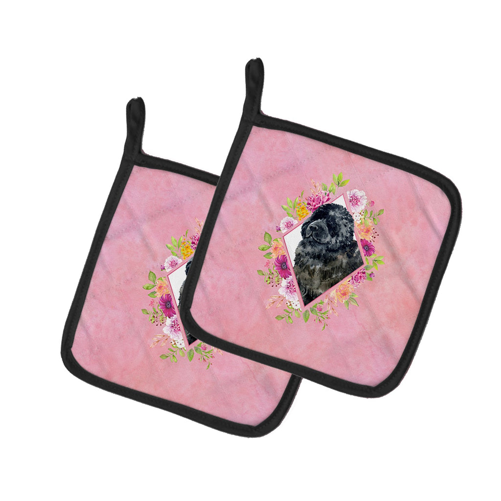 Newfoundland Pink Flowers Pot Holder Set of 2 Heat Resistant Quilted Hot Pads 7.5 x 7.5 Inch, Insulated Kitchen Trivets for Cooking & Baking