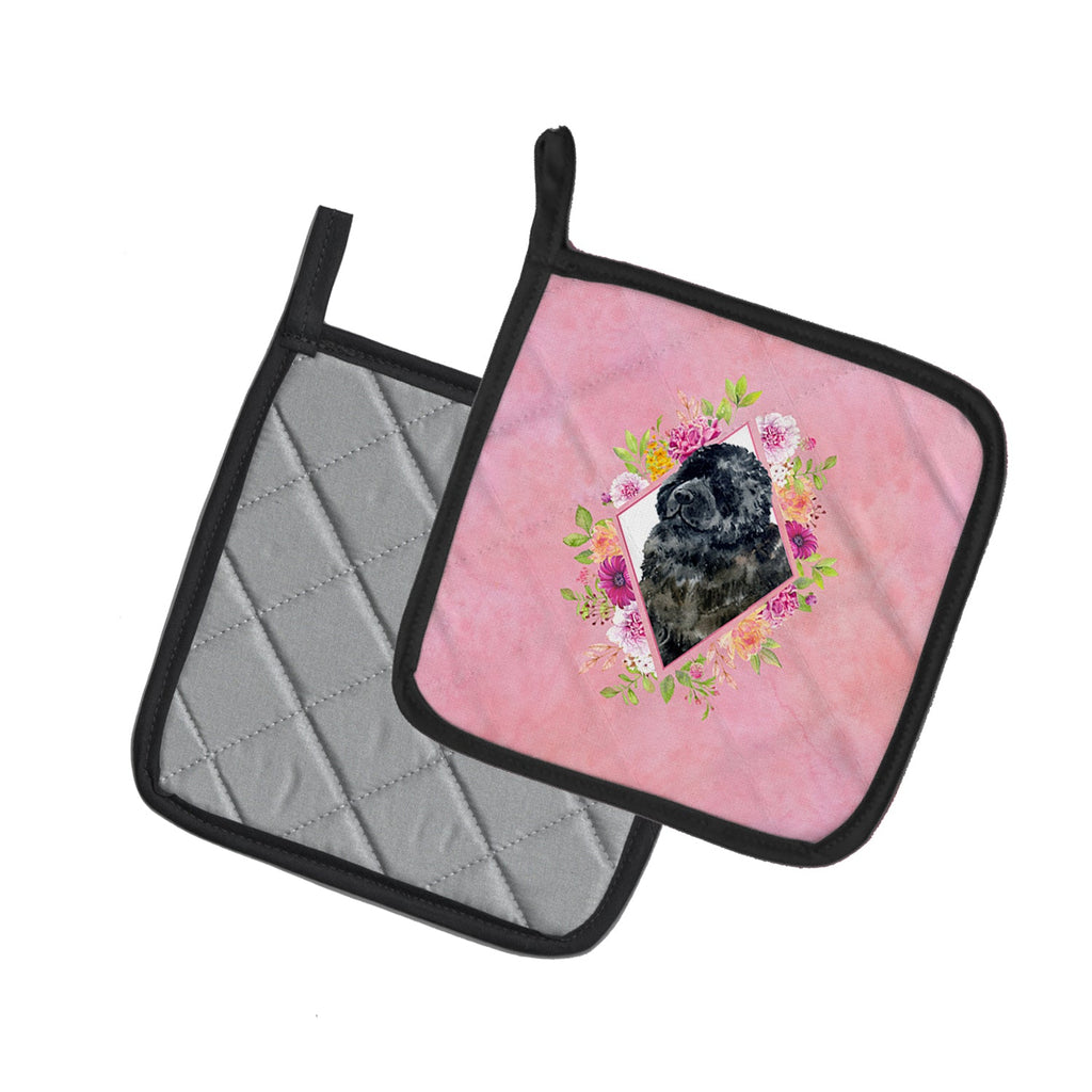 Newfoundland Pink Flowers Pot Holder Set of 2 Heat Resistant Quilted Hot Pads 7.5 x 7.5 Inch, Insulated Kitchen Trivets for Cooking & Baking