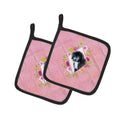 Newfoundland Puppy Pink Flowers Pot Holder Set of 2 Heat Resistant Quilted Hot Pads 7.5 x 7.5 Inch, Insulated Kitchen Trivets for Cooking & Baking