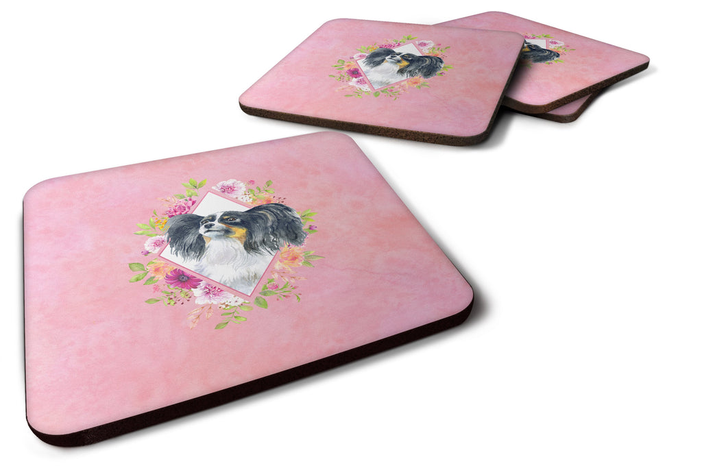 Papillon Pink Flowers Foam Coasters Set of 4 Cup Coasters for Indoor Outdoor, Tabletop Protection, Anti Slip, Mouse pad Material