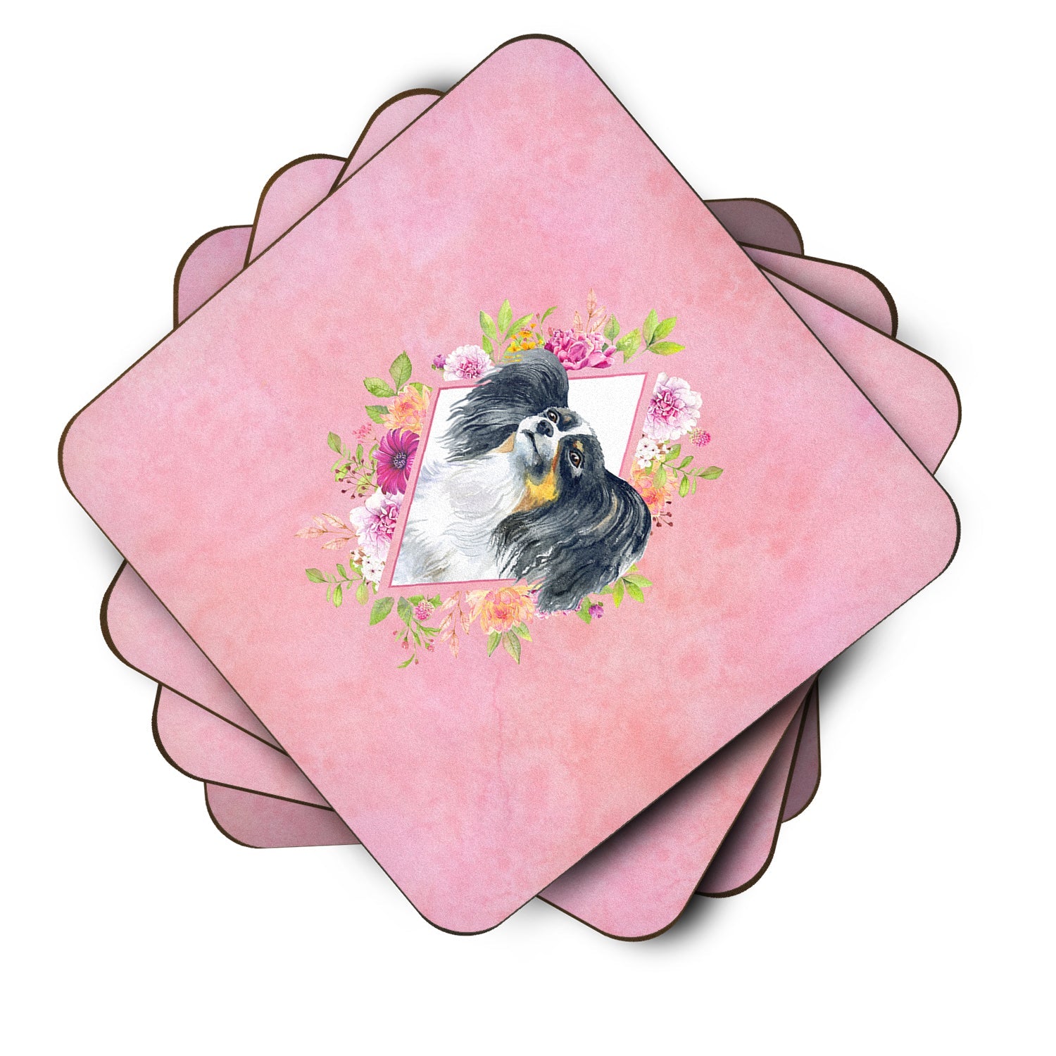 Papillon Pink Flowers Foam Coasters Set of 4 Cup Coasters for Indoor Outdoor, Tabletop Protection, Anti Slip, Mouse pad Material