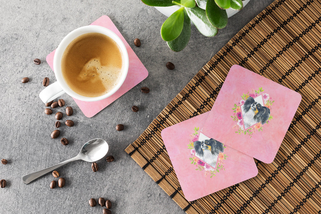 Papillon Pink Flowers Foam Coasters Set of 4 Cup Coasters for Indoor Outdoor, Tabletop Protection, Anti Slip, Mouse pad Material