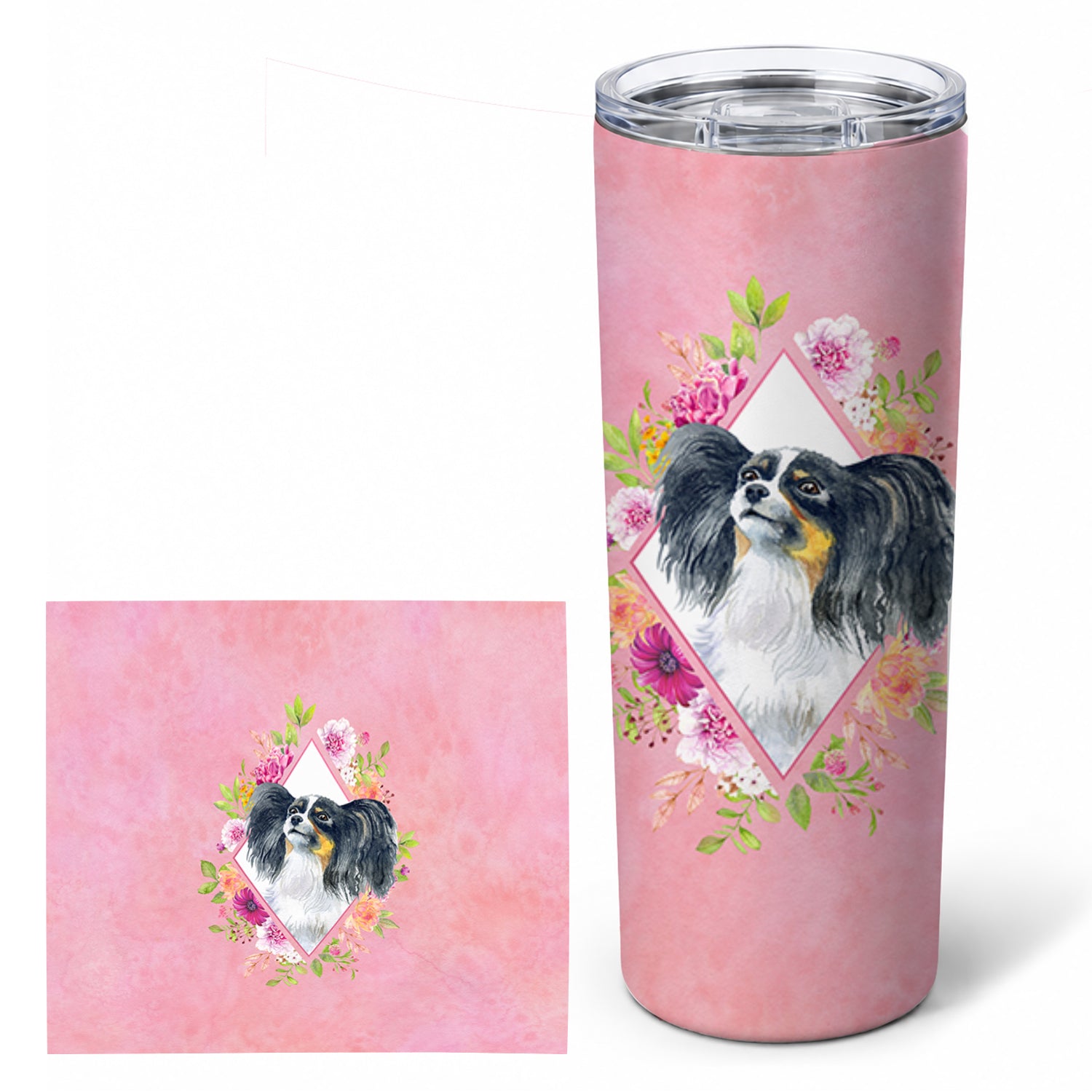 Papillon Pink Flowers Stainless Steel Skinny Tumbler 20 oz Vacuum Double Walled Reusable Insulated Travel Cup